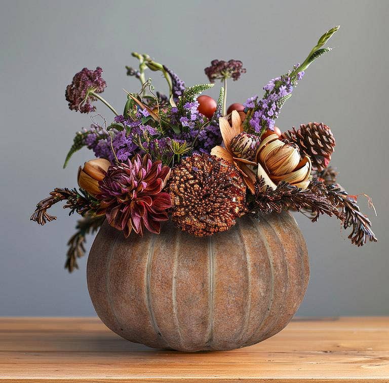 Cement Pumpkin Planter: Large Low (6.5"W)