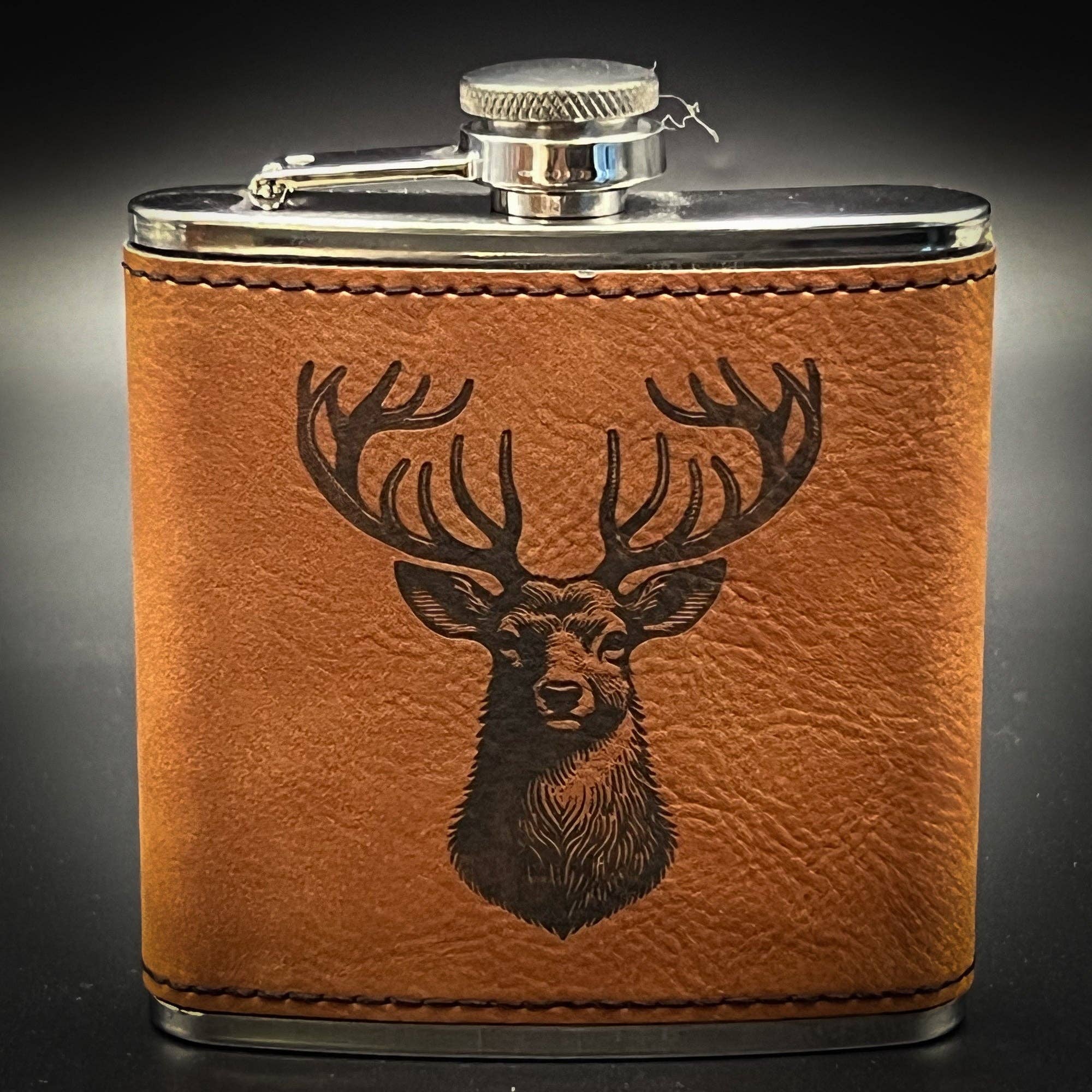Deer - 6 oz Leatherette Wrapped Flask: Rawhide