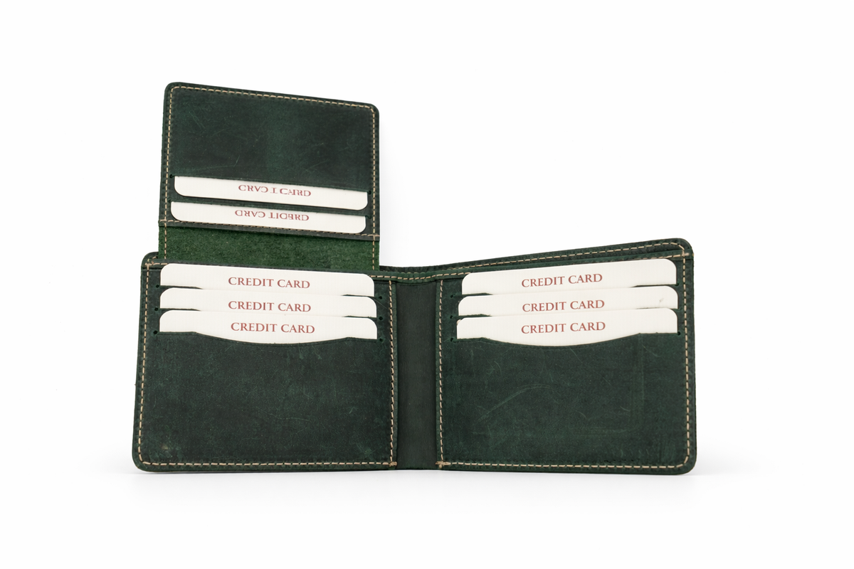 Men’s Full-Grain Crazy Leather Bifold Wallet with ID Window : Brown