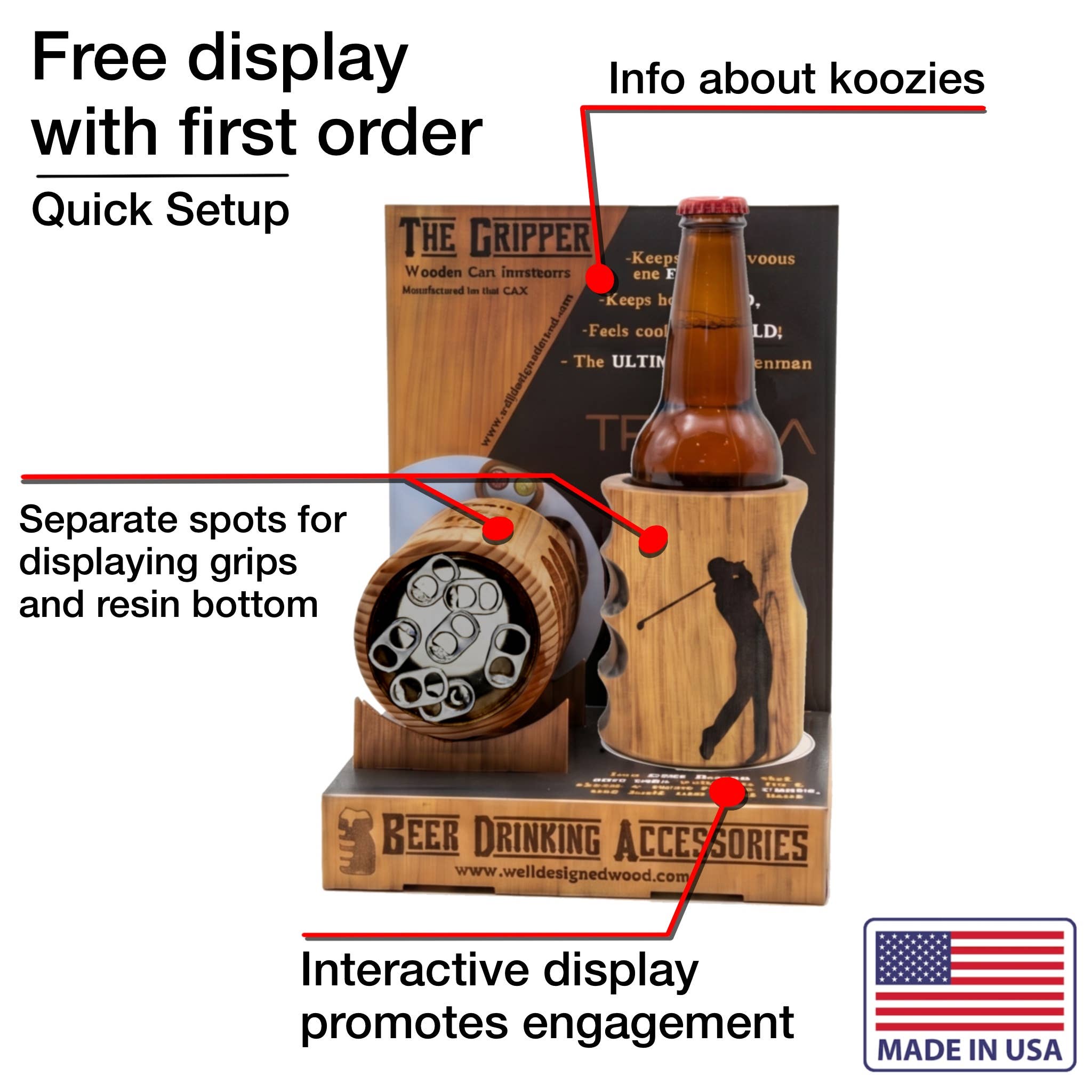Beer Koozie - Hand Carved Wood - Buck/Stag/Deer Engraving