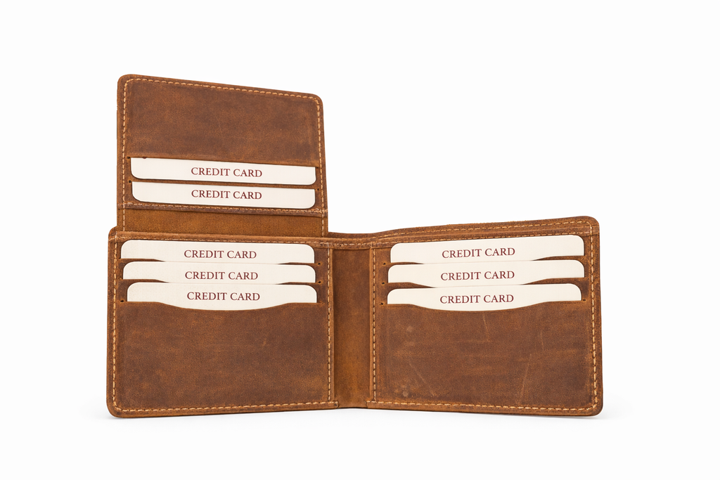 Men’s Full-Grain Crazy Leather Bifold Wallet with ID Window : Brown