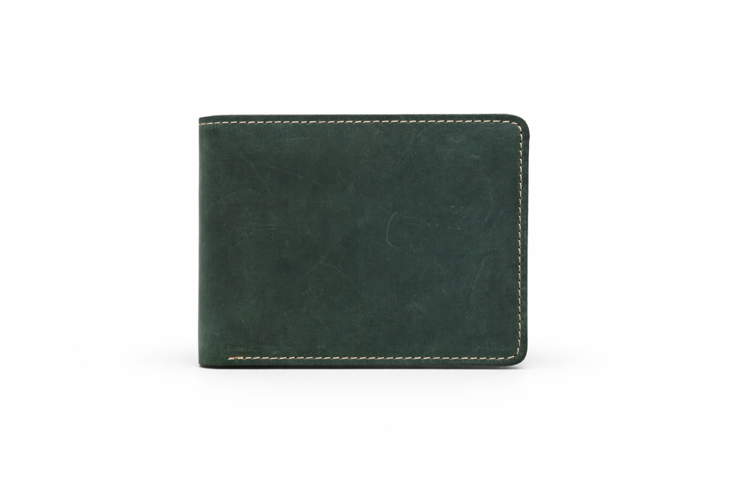 Men’s Full-Grain Crazy Leather Bifold Wallet with ID Window : Brown
