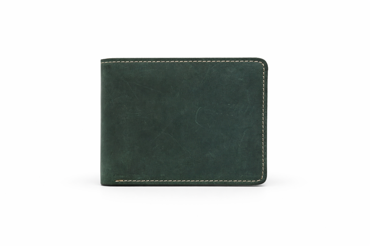 Men’s Full-Grain Crazy Leather Bifold Wallet with ID Window : Brown