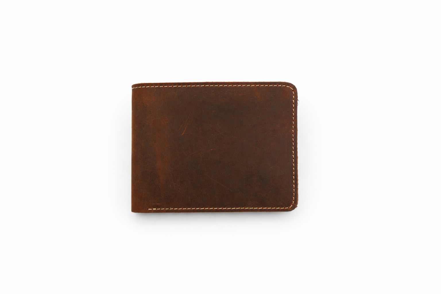 Men’s Full-Grain Crazy Leather Bifold Wallet with ID Window : Brown