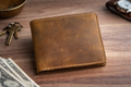 Men’s Full-Grain Crazy Leather Bifold Wallet with ID Window : Brown