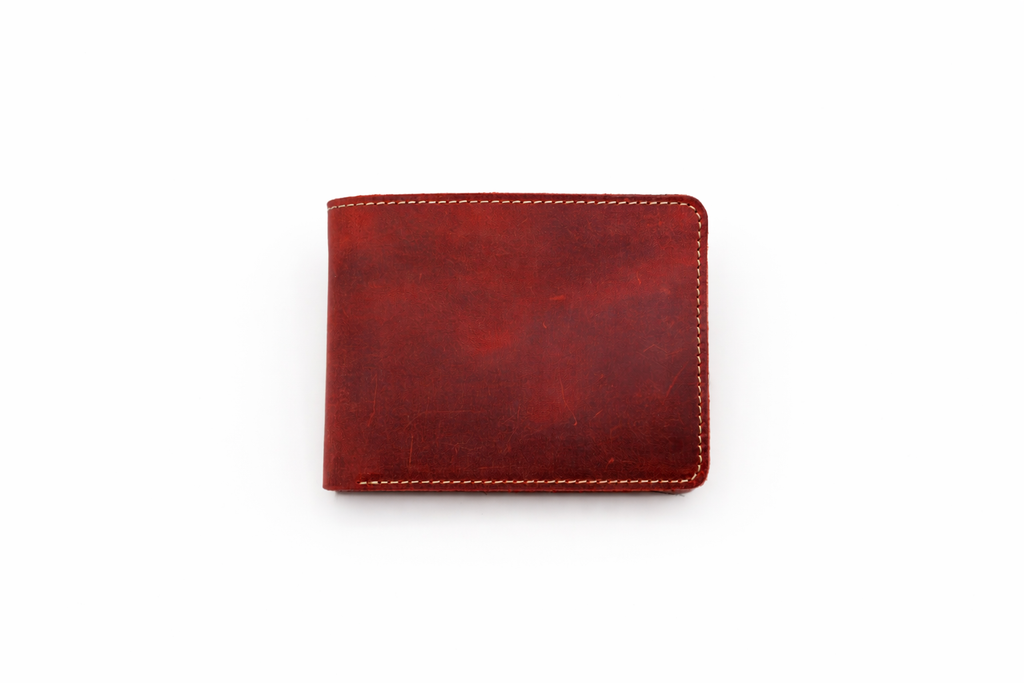 Men’s Full-Grain Crazy Leather Bifold Wallet with ID Window : Brown