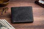 Men’s Full-Grain Crazy Leather Bifold Wallet with ID Window : Brown