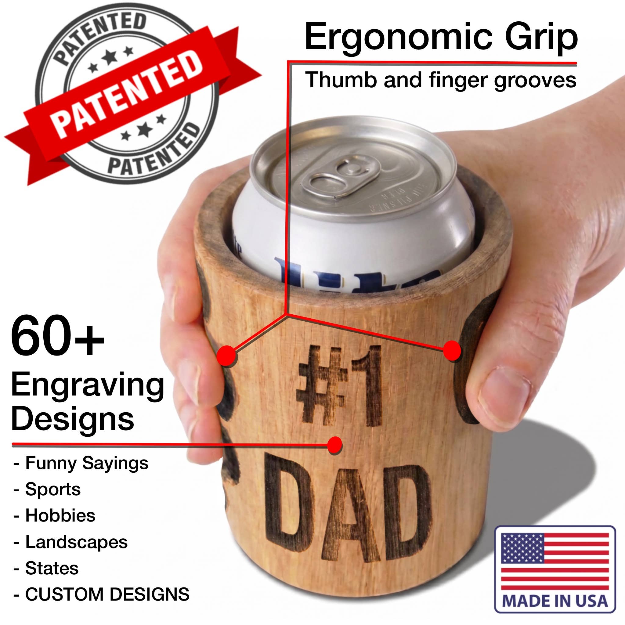 Beer Koozie - Hand Carved Wood - Buck/Stag/Deer Engraving