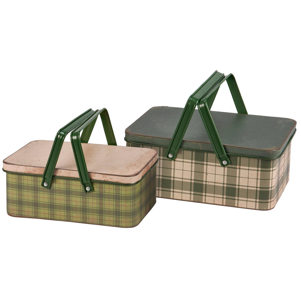 Green Tartan Bin Set