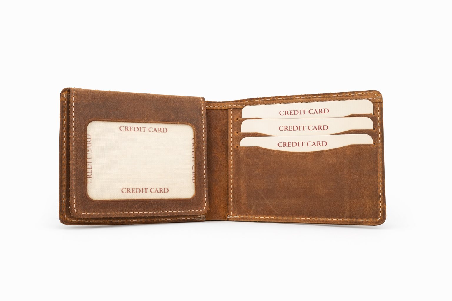 Men’s Full-Grain Crazy Leather Bifold Wallet with ID Window : Brown