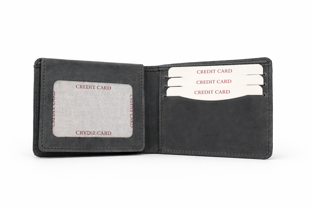 Men’s Full-Grain Crazy Leather Bifold Wallet with ID Window : Brown