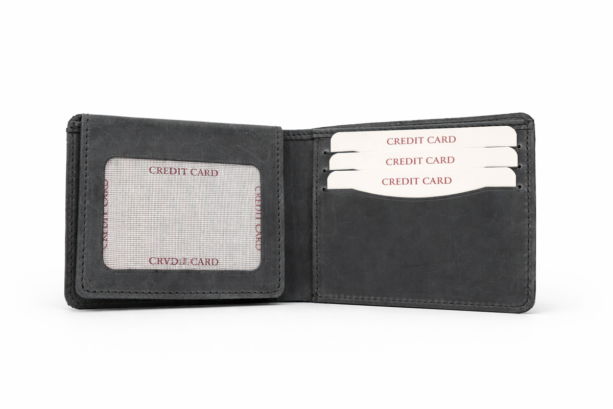 Men’s Full-Grain Crazy Leather Bifold Wallet with ID Window : Brown