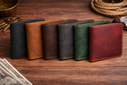 Men’s Full-Grain Crazy Leather Bifold Wallet with ID Window : Brown