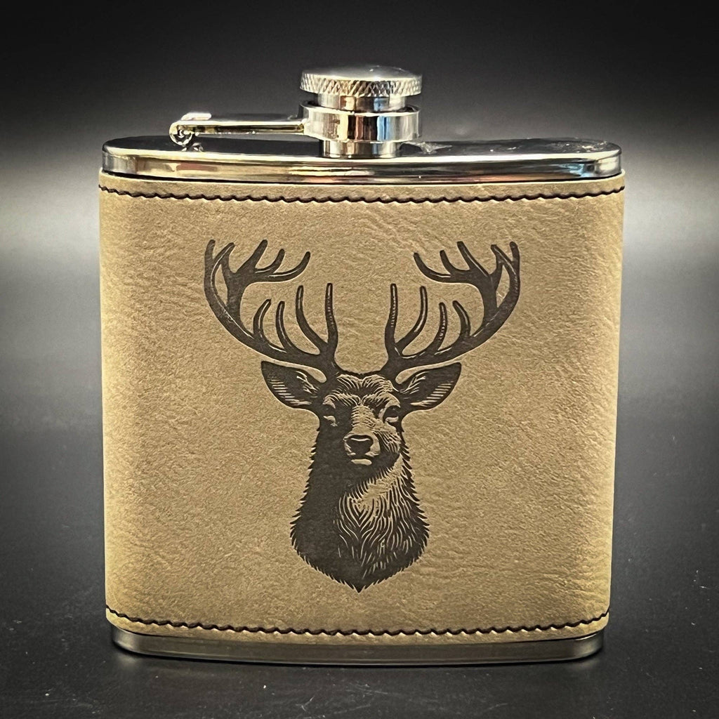 Deer - 6 oz Leatherette Wrapped Flask: Rawhide