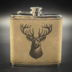 Deer - 6 oz Leatherette Wrapped Flask: Rawhide