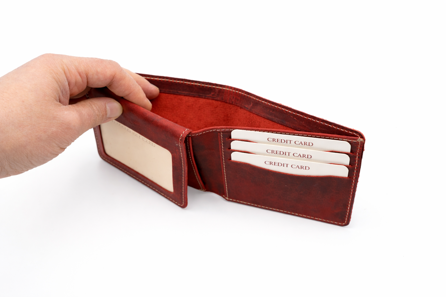 Men’s Full-Grain Crazy Leather Bifold Wallet with ID Window : Brown