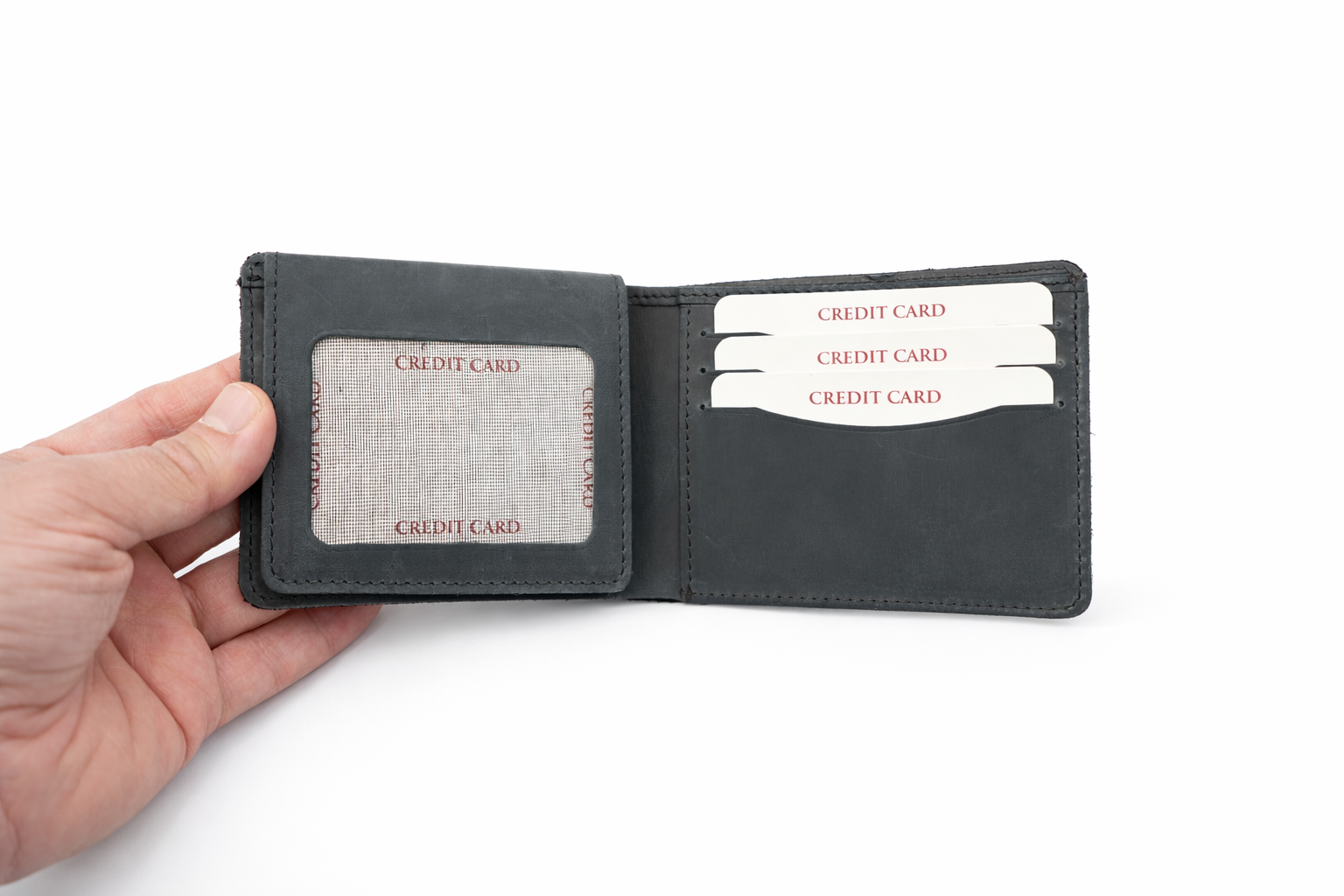 Men’s Full-Grain Crazy Leather Bifold Wallet with ID Window : Brown