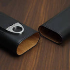 Genuine Leather Cigar Case, Wood Lined Humidor with Cutter: Brown