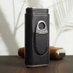 Genuine Leather Cigar Case, Wood Lined Humidor with Cutter: Brown